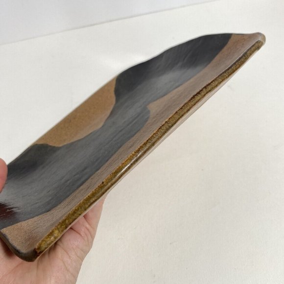Dan Eash Art Pottery PA Studio Handmade Brown Glaze Stoneware Slab Tray 10x7.5in - Picture 10 of 16